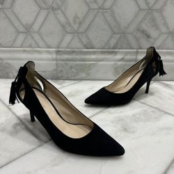 Size 7.5 Women’s Black Suede Leather Heels with Fringe Tassel Back