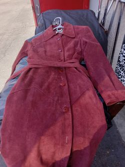 Vintage red suede judy's trench coat