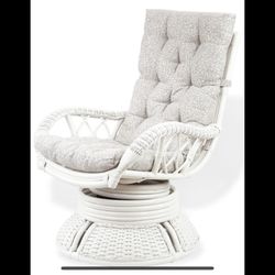 White Wicker SWIVEL Chair With FREE EXTRA Cream Colored CUSHION