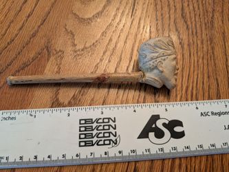 Antique or vintage clay, ceramic tobacco pipe with face and bamboo wood stem collectable smoking pipe tobacciana