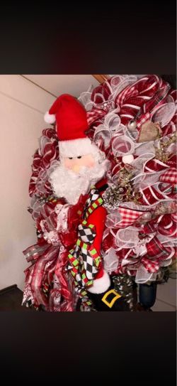 Handmade Christmas Wreath with Santa Decoration