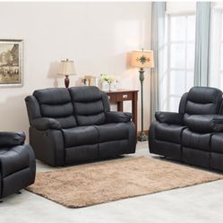 NEW RECLINING BLACK 3pc SOFA LOVESEAT INCLUDING RECLINER 