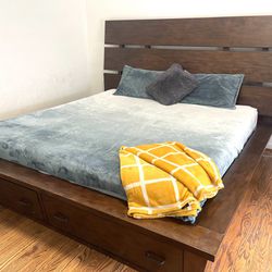 King Bed With Drawers, Slates - Move Out Sale