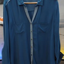 Rock & Republic Womens XL Teal Button Up Blouse