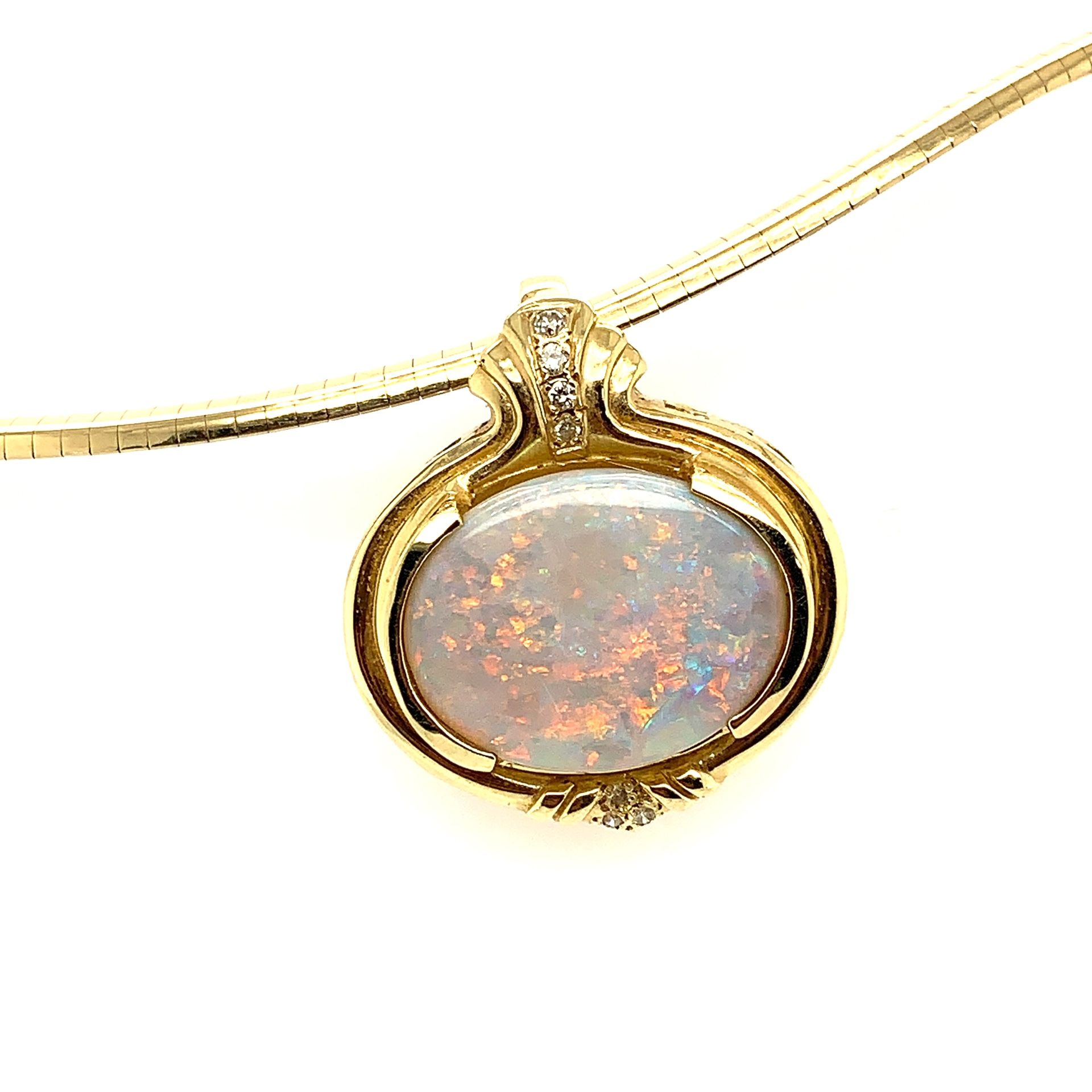 14k Large Opal And Diamond Necklace