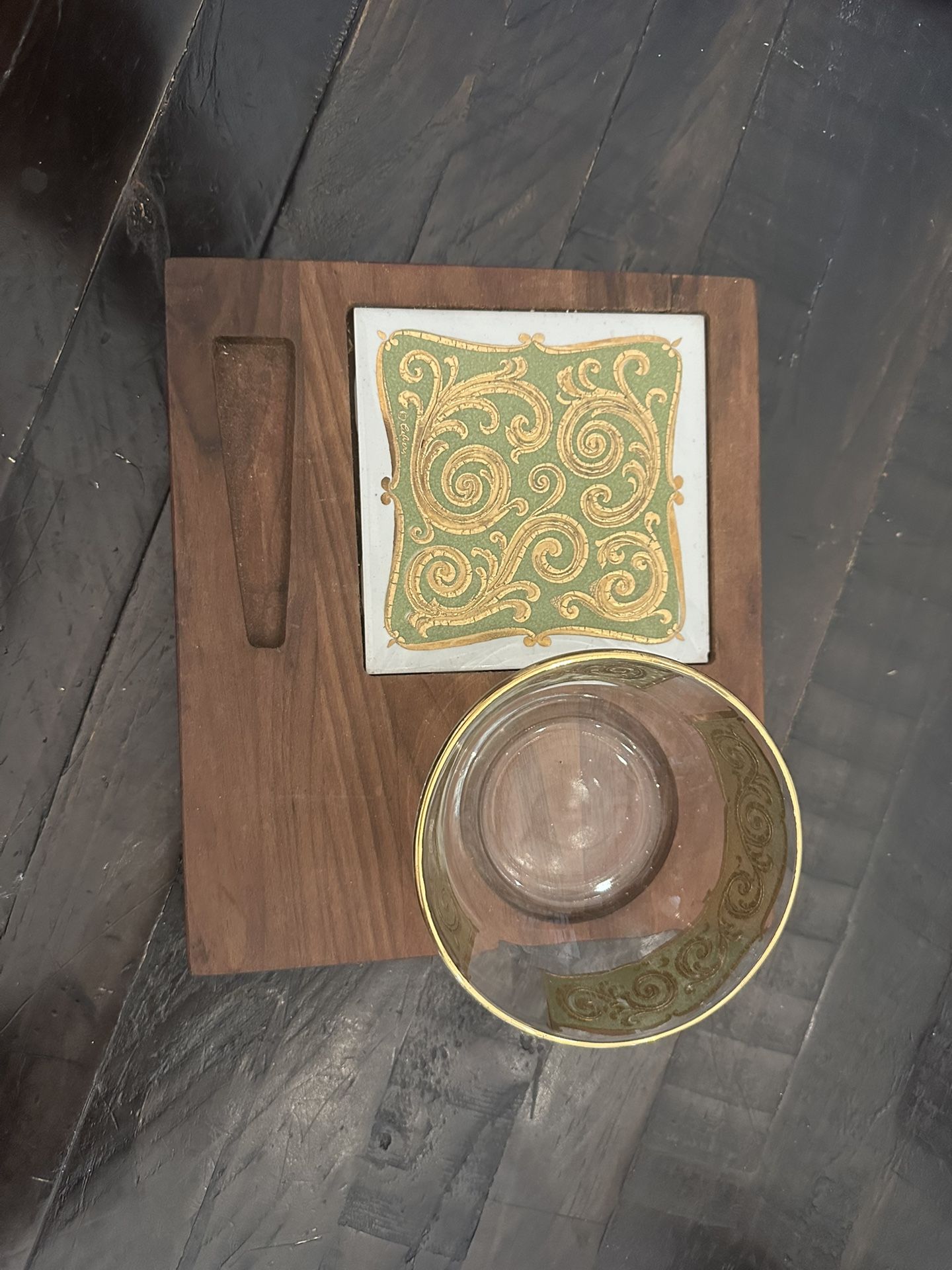 Culver Cheese Tray Green Baroque With Bowl