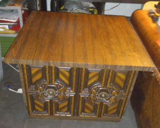 Vintage Wood Cabinet with Ornate Carved Doors
