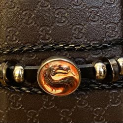 Mortal Kombat Dragon Braided Leather Bracelet Fashion Jewelry Cosplay ~ New