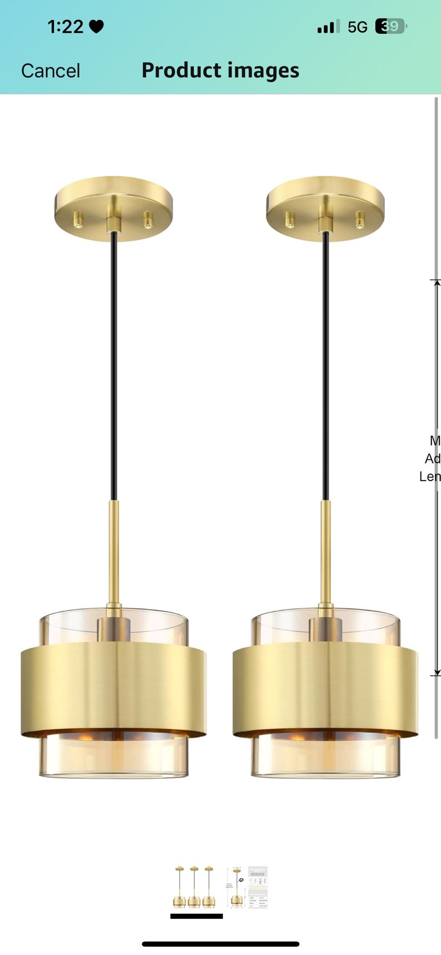 Set If 2 Hanging Modern Industrial Farmhouse Lights