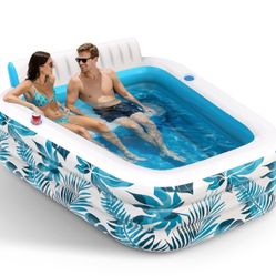 Inflatable Pool for Adults,Blow Up Pools with Backrest & Cup Holders XL Thickened Outdoor Family Spa Tub Kids Cool Swimming Pool for Backyard, Beach, 
