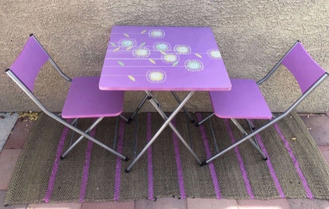 Set of 3 Pink Table With Matching Chairs Kitchen Patio Flower Print Garden Indoor Or outdoor 