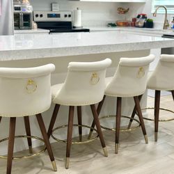 Set Of 4 Counter height Bar Stools Off-white Velvet