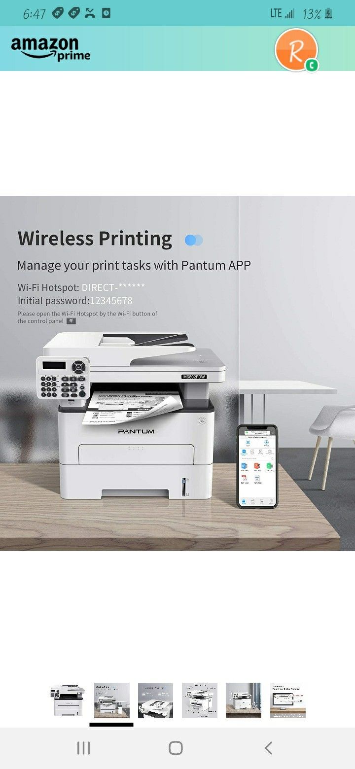 PANTUM wireless laser printing from phone monochromatic