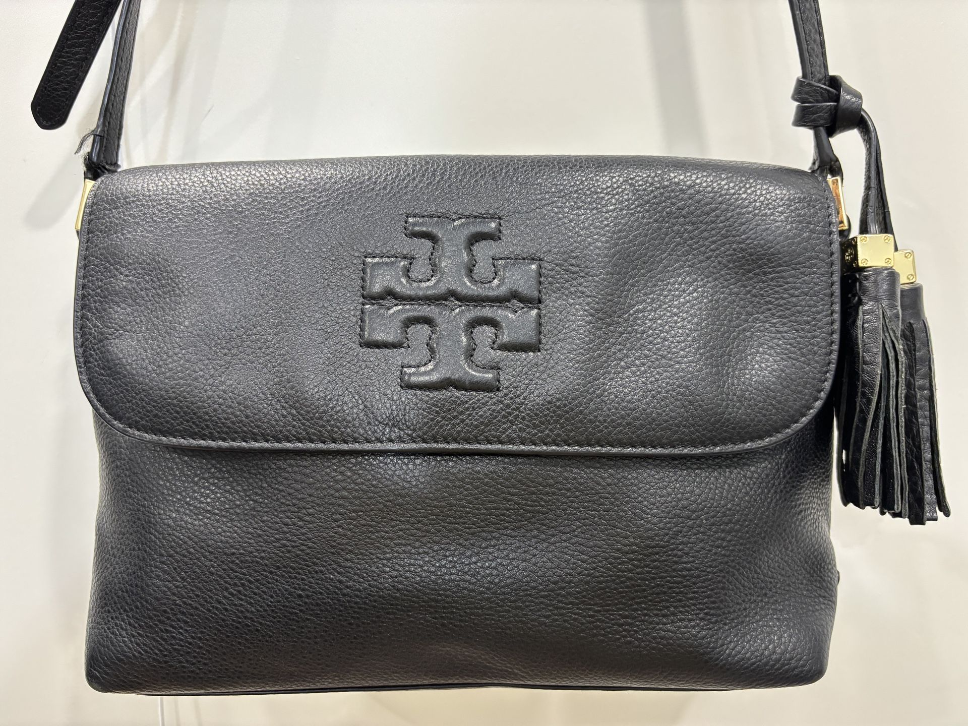 Tory Burch Black Leather Thea Messenger Crossbody Bag