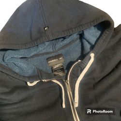 O’Neill Black Grey Zipper Hooded Sweatshirt Mens Size XL