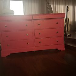Hot Pink Dresser with Hidden Top Drawers , Fun, Repurposed Piece