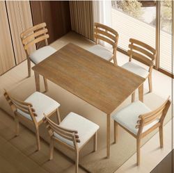 Modern Dining Table Set for 6, Wooden Farmhouse Dining Roon Table and Solid Wood Chairs, 7-Piece Dining Set for Home, Kitchen, Dining Room, 6 Upholste