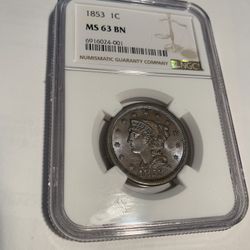 1853 NGC MS63BN Large Cent 