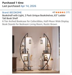 Bookshelf with Light, 2 Pack Unique Bookshelves, 63" Ladder Tall Book Shelf