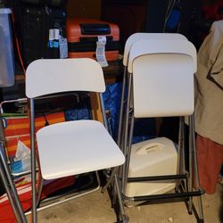 4 White Foldable Bar Stools with Backrest_Counter Height