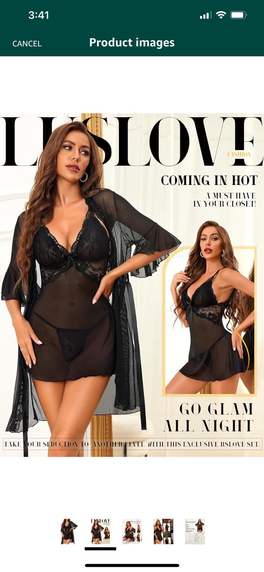 Women Sexy Lingerie Set 3 Piece Babydoll & Lace Kimono Robe Strap Chemise Nightgown Mesh Sleepwear