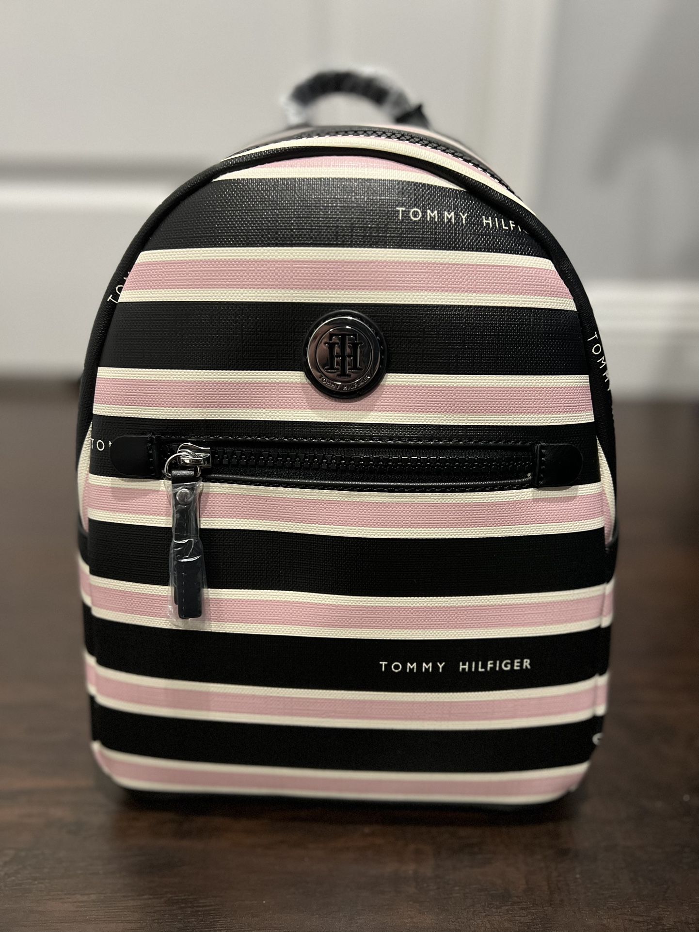Tommy Hilfiger Mini Backpack Bag Pink Black White Stripe