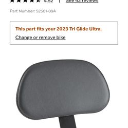 Harley Davidson Backrest For Touring Models With Adjustable Mount