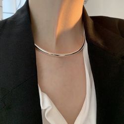 925 Sterling Silver Tube Clavicle Chain Choker Necklace For Women