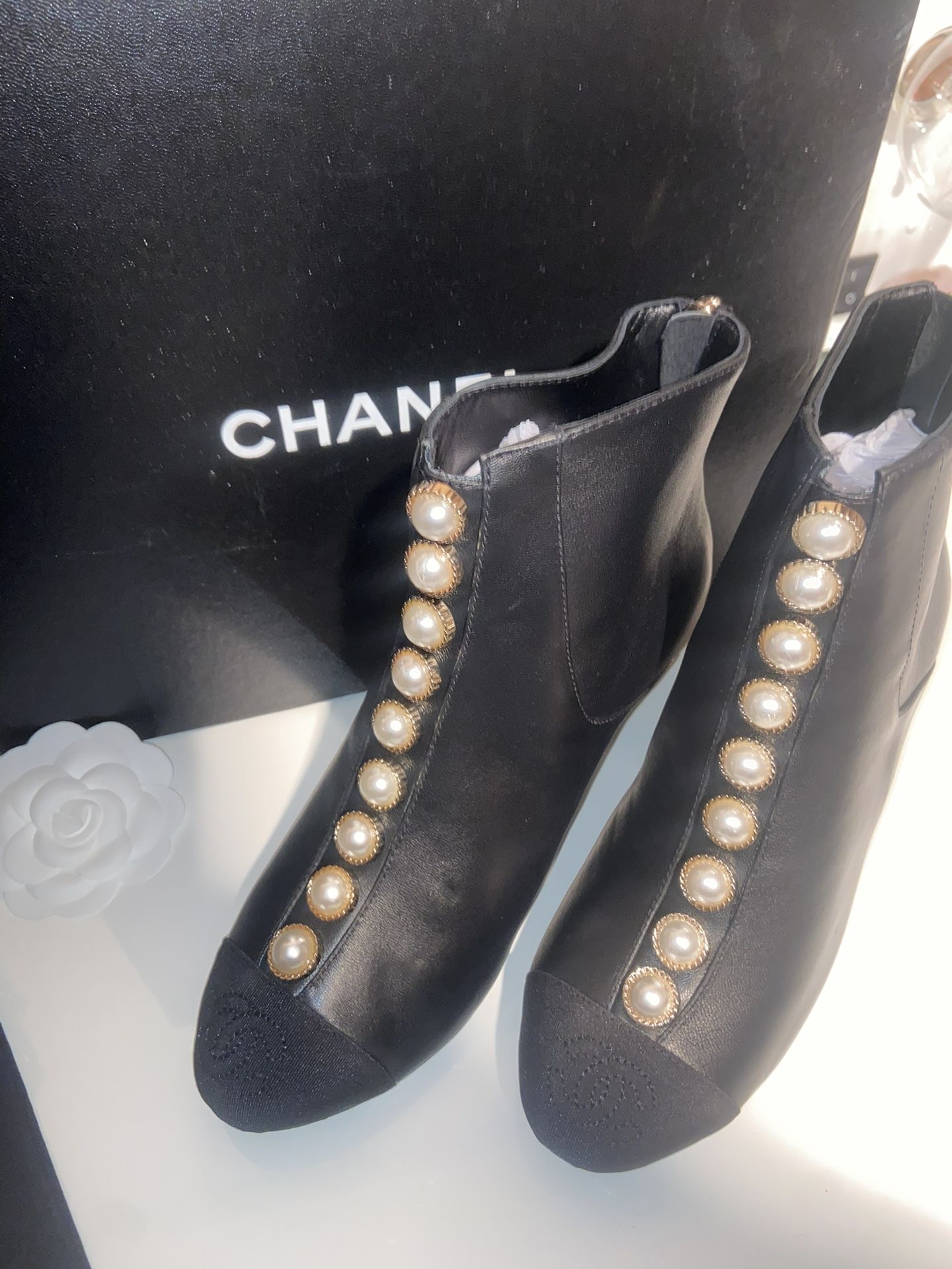 Chanel Black Leather Ankle Boots