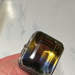 Large Silver Ring, Multicolor Stone S-8.