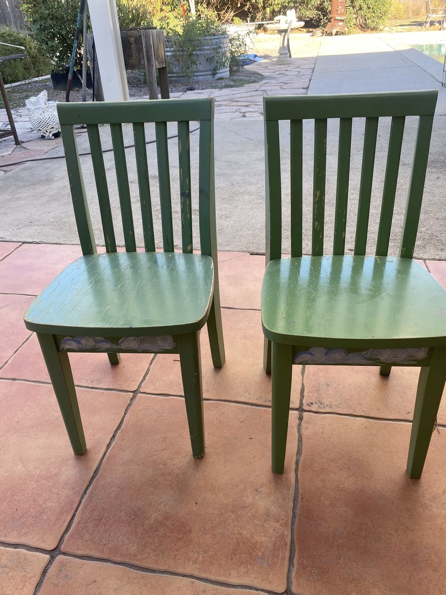Pair of Green Wooden Chairs - Children’s