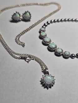 925 Sterling Silver White Opal Jewelry Set
