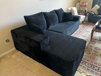 Black Corduroy Sectional Sofa with Chaise