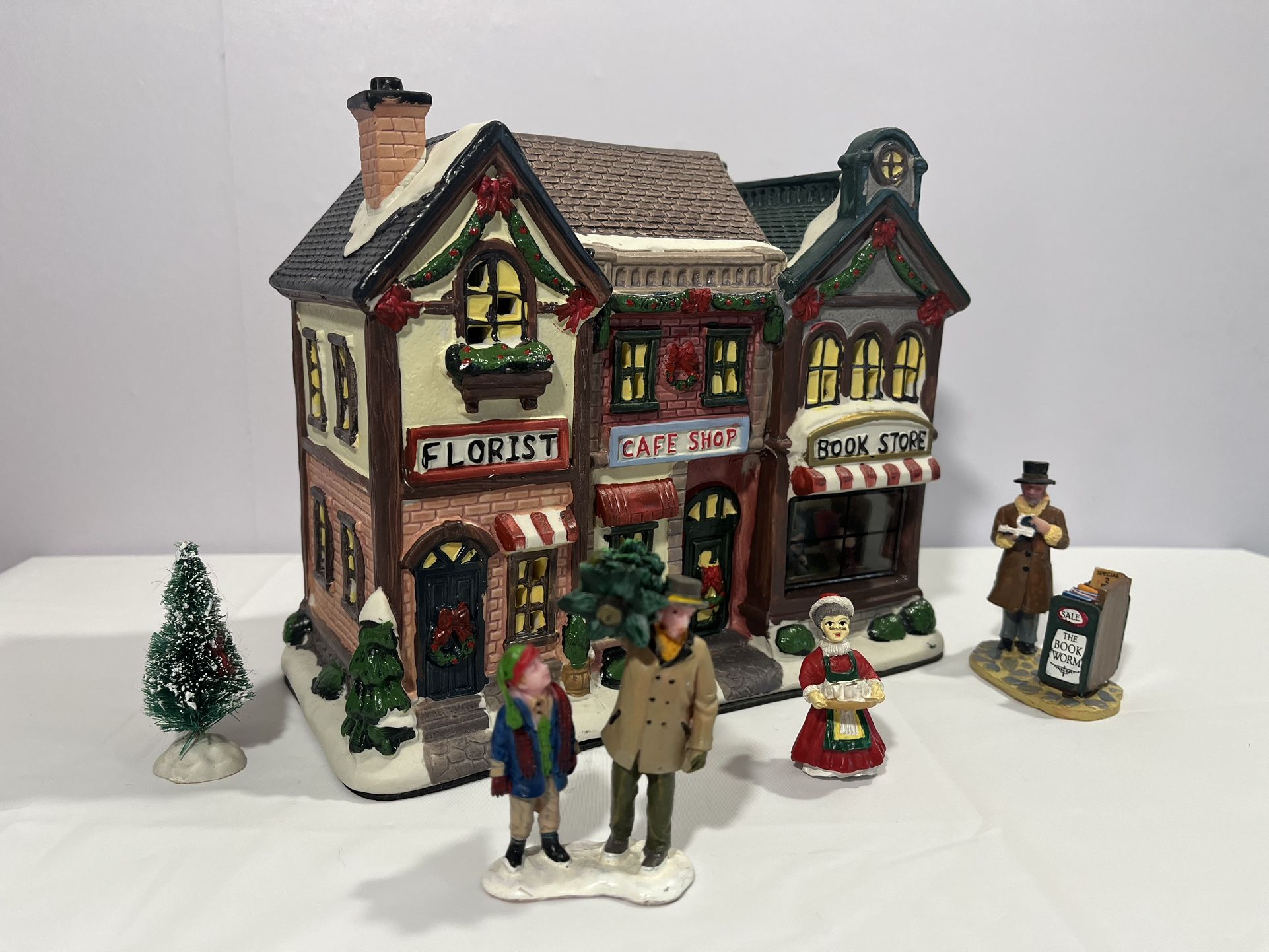Christmas Village Florist Cafe Bookstore Vintage