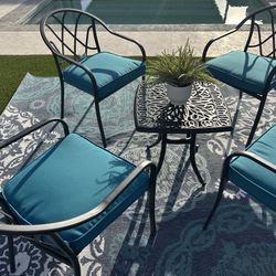 Outdoor furniture sets table 4 chair decor backyard rug blue coastal black new summer house home 