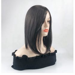 LesafeV Side Part 35cm Straight Topper Clip in Free Part Synthetic Head Top Hairpiece with Side Bangs Large Full Head Wear Base Wiglet (4# Black Brown