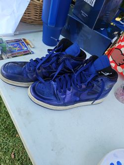 AIR JORDAN 1 HIGH RETRO USED SIZE 7Y DEEP ROYAL BLACK WHITE