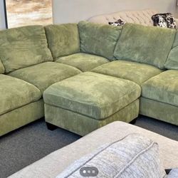 Sage Green Sectional Sofa includes ottoman and accent pillows 99x99 