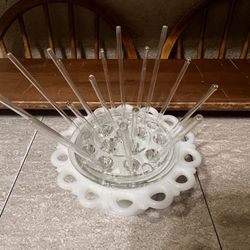 Vintage Milk Glass Flower Arrangement Bowl with Glass Frog + Tubes – 1940s Westmoreland