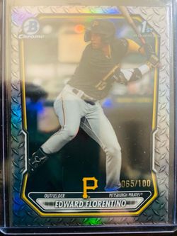 2026 Bowman Chrome important question to the right is reptilian to the left. What is that? It’s not reptilian and Edward is numbered 65 out of 100 wha