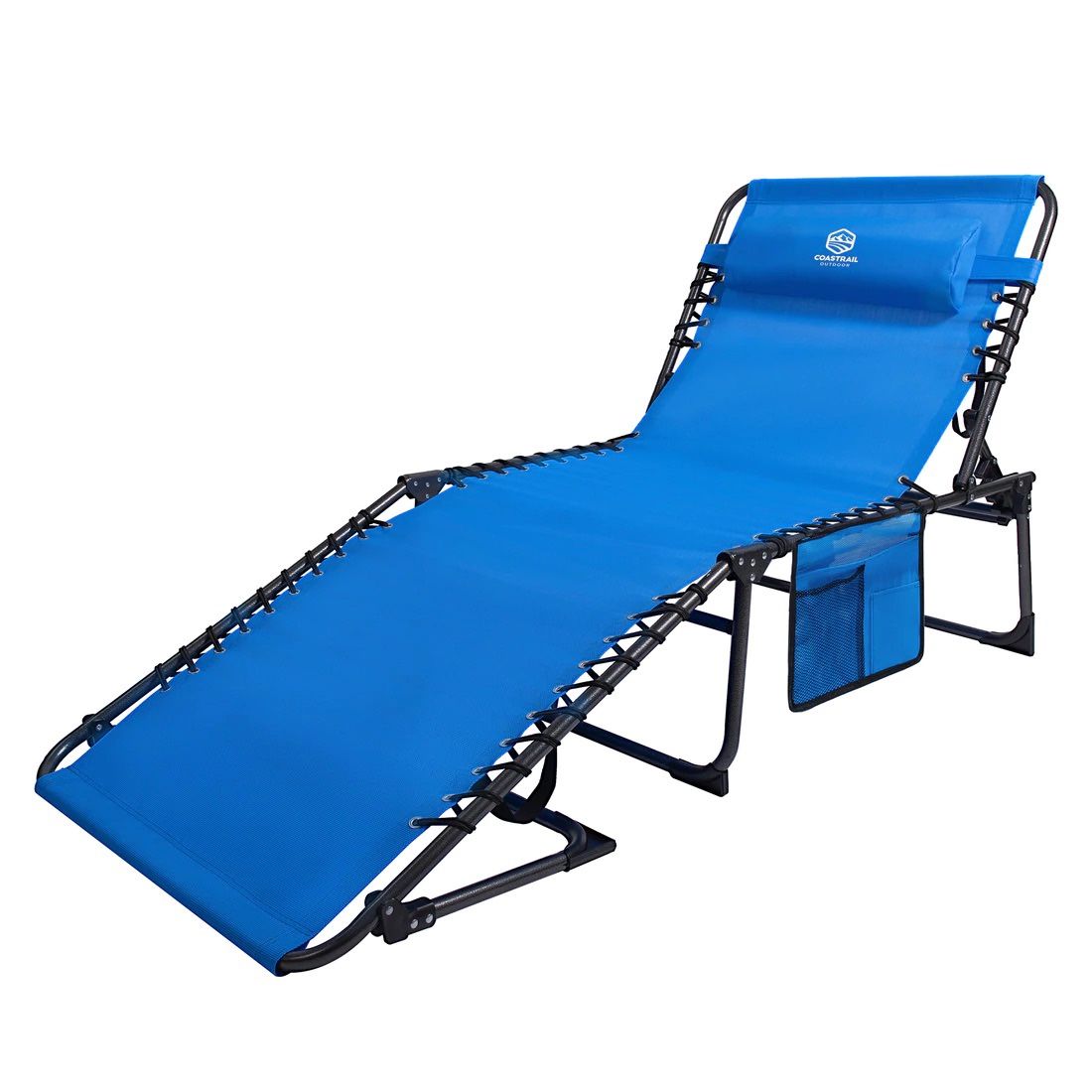 Coastrail Outdoor Chaise Lounge Chair 4 Position Folding Recliner with Pillow Bonus Pockets for Beach Patio Lawn Outdoor Pool Tanning, Up to 400lbs