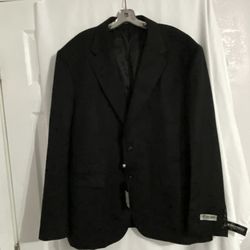 Stacy Adams, Charcoal Black Glenn Check Jacket Blazer Men’s 52R Active Stretch Waist