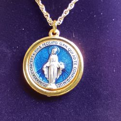 Two Tone And Blue Enamel Miraculous Metal Necklace