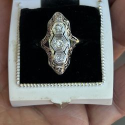 Platinum Art Deco Ring Diamond And Sapphire