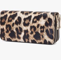 Leopard Print Double Zip Around Wallet