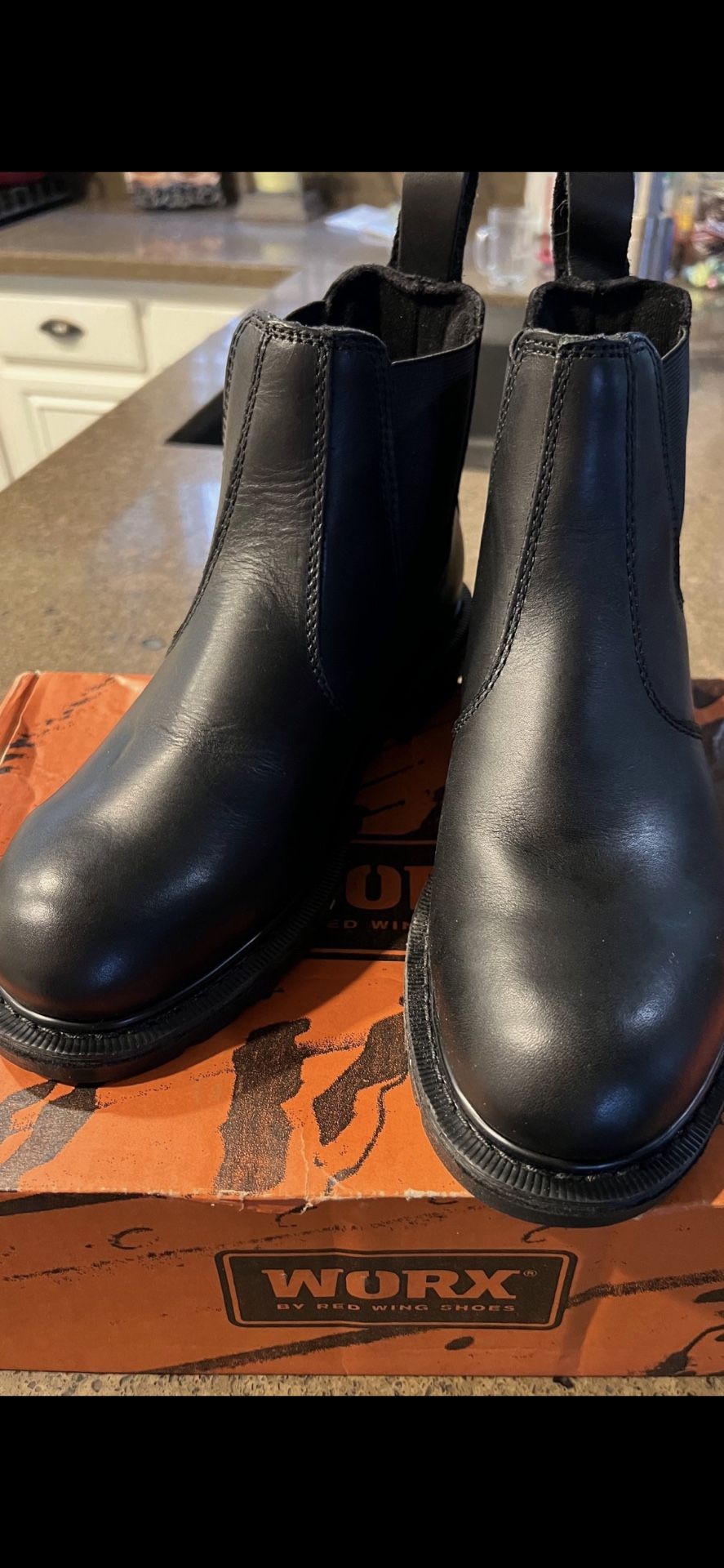 ***New Black Leather Steel Toed Work Boots***