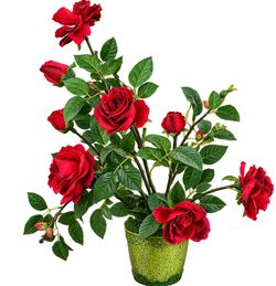 Artificial Red Rose Plant in Green Pot