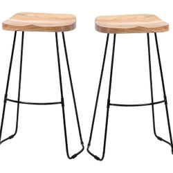 Set of 2 Hand Crafted Barstools Solid Wood Bar Height Bar Stool
