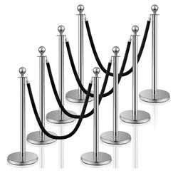Stanchions/Crowd Control Barriers- 8-pcs Silver & Black