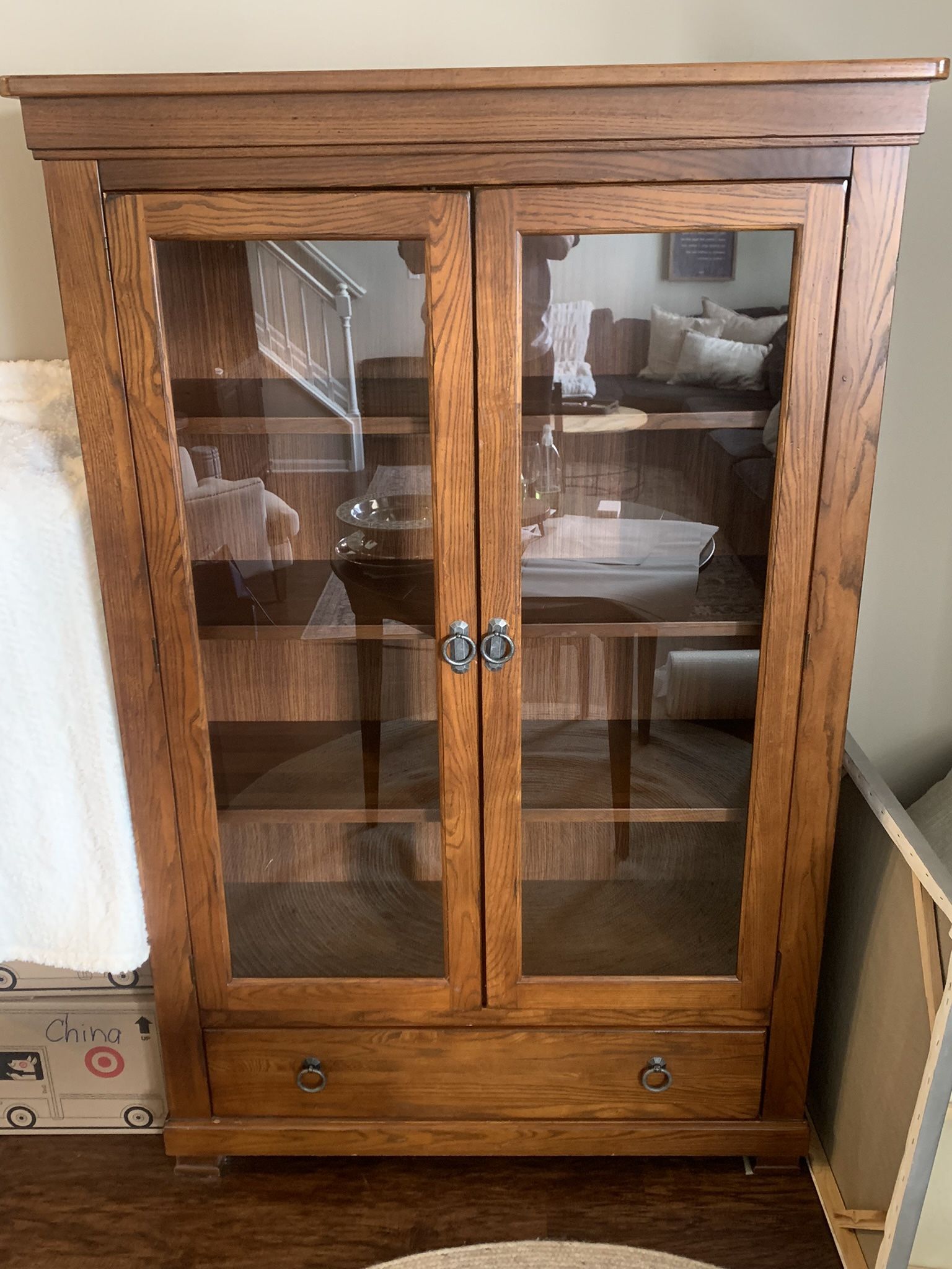 $450.00. Beautiful Wood Glass Door Cabinet